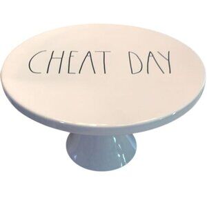 Rae Dunn Cheat Day Ceramic Cake Stand 11" Artisan Collection By Magenta White